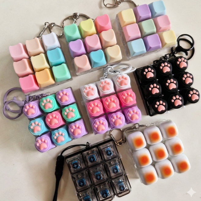 [제이무드] 불들어 오는 LED 키캡 키보드 키링 9캡 딸각이 클릭커, 1개, 투명 멀티 9캡