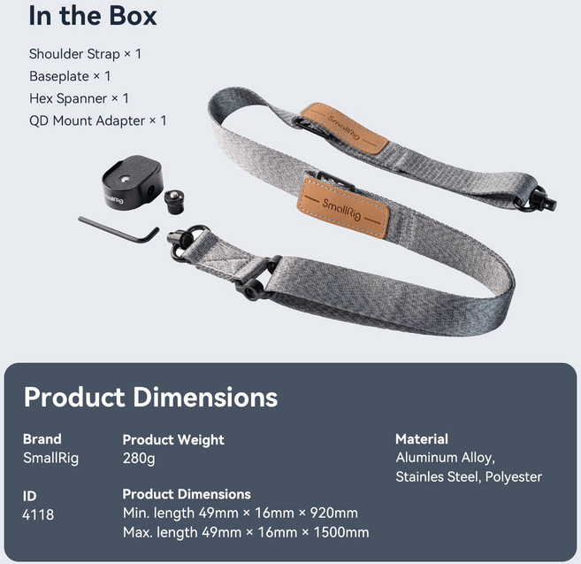 SmallRig 무게추 감소 어깨 스트랩 DJI용 슬링 핸들 RS 3 Pro 4118 짐벌 벨트와 호환 가능, 01 4118_01 CHINA