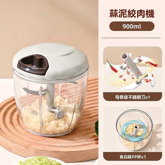 手拉式 蒜泥絞肉機 500ml, 1個, 灰色大號【快速5刀】, 灰色