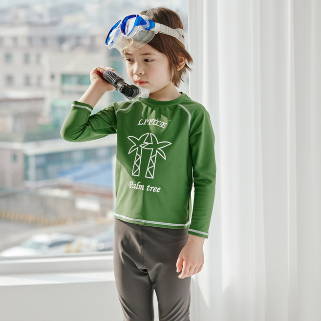 베베샤 유아동 남여아 래쉬가드 상하세트 야자수 펭귄
