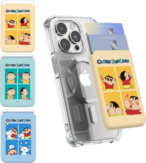 갤랙시S24플러스(S926) 짱구는못말려 짱구 맹구 맥세이프 슬라이드 카드지갑+투명케이스