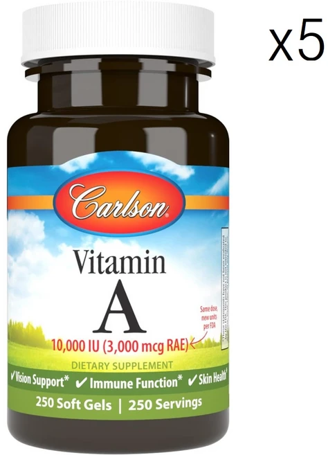 Carlson 칼슨 비타민 A 10000 IU 250 정 x 5 눈 영양제 시력 건강 - 쿠팡