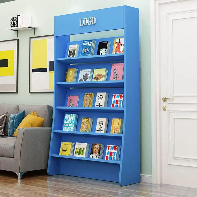 대형 디스플레이 전면 선반 책장 잡지 수납, 1단, 블루 180x30x100