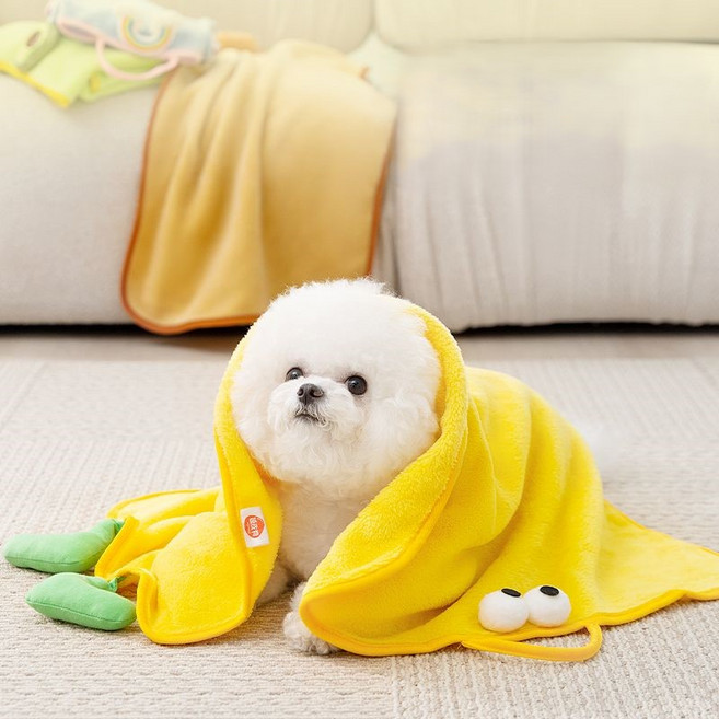 FURENDO 반려동물 귀여운 흡수 타월 고양이 강아지 겸용 목욕 타월, 1개, 옐로우