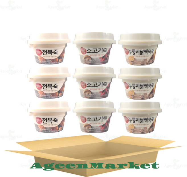 햇반 용기죽 3종 세트 ( 전복죽 4 + 소고기죽 4 + 누룽지닭백숙 4 ), 1세트, 287g