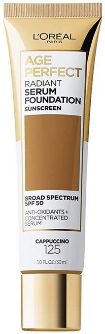 로레알 L'Oreal 파리 에이지 퍼펙트 래디언트 세럼 파운데이션 SPF 50 골든 썬 1oz 227517, 125 카푸치노