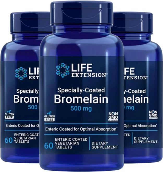 라이프익스텐션 브로멜라인 500mg 2400GDU 특수코팅 정제 60정 3통, 3개 - 쿠팡