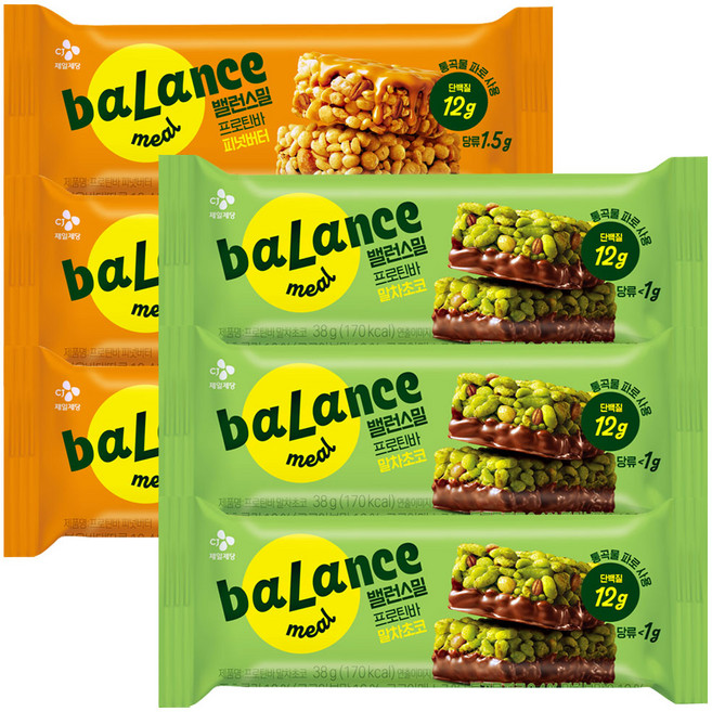 CJ 밸런스밀 프로틴바 (말차초코38G+피넛버터34G), 3세트, 34g