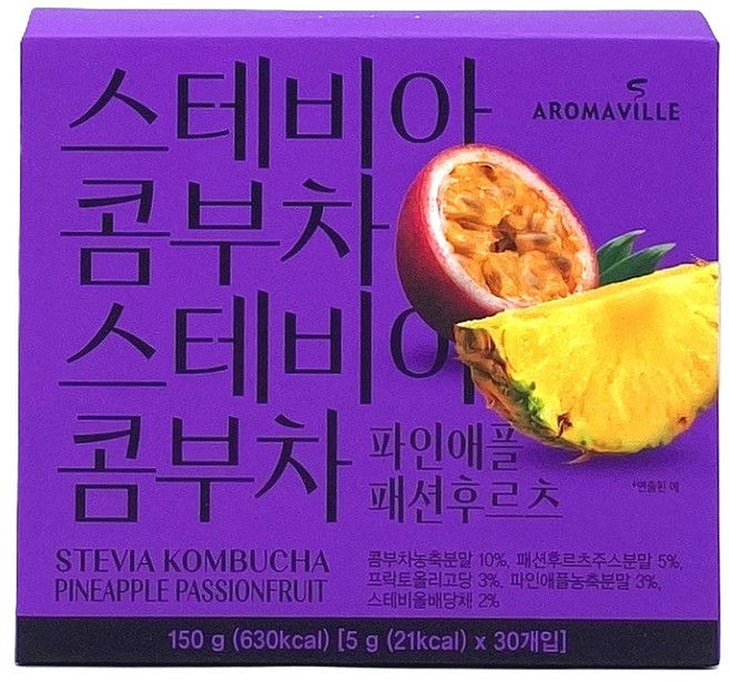 아로마빌 스테비아 콤부차 파인애플 패션후르츠, 5g, 1박스, 30개입