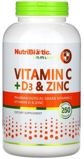 뉴트리바이오틱 이뮨 비타민C 플러스 D3 앤드 아연 캡슐 250정, 1개 - 쿠팡