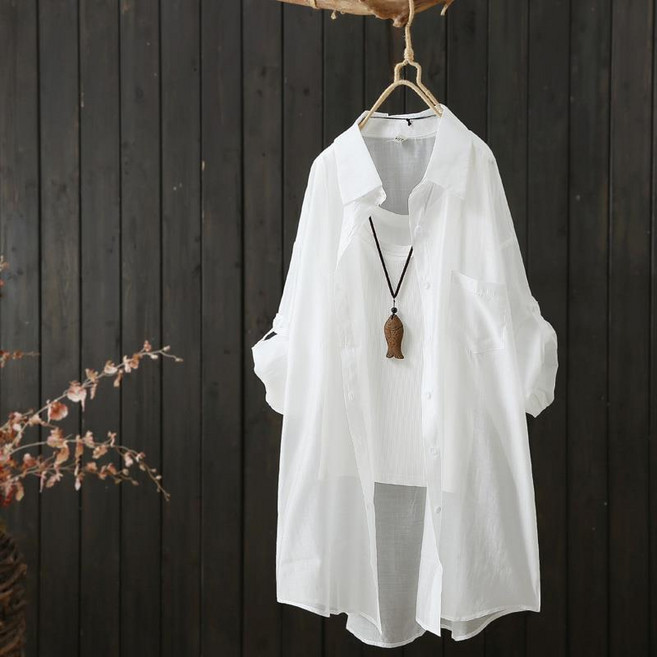 COSYEVNO 여름 여자 미디 셔츠 긴팔 자외선 차단 아우터 얇은 상의