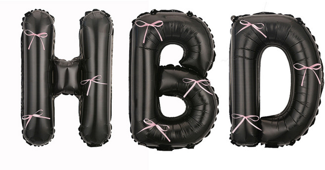 해피제이니 HBD 이니셜 생일 호일풍선 블랙 리본 생일가랜드 파티용품 세트, 1세트, 블랙기본