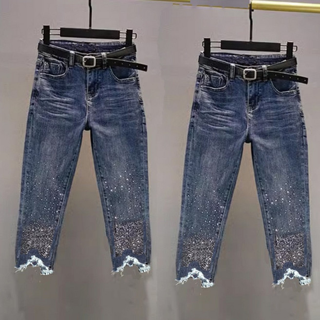 여성 청바지 슬림핏 하이웨스트 스판 큐빅 데님 7부 스키니 팬츠