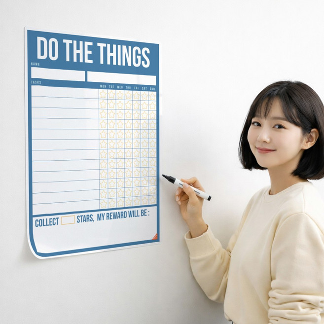 월픽스 붙이는 화이트보드 시트지 점착식 3초 탈부착형, 화이트시트 실천보상표 블루