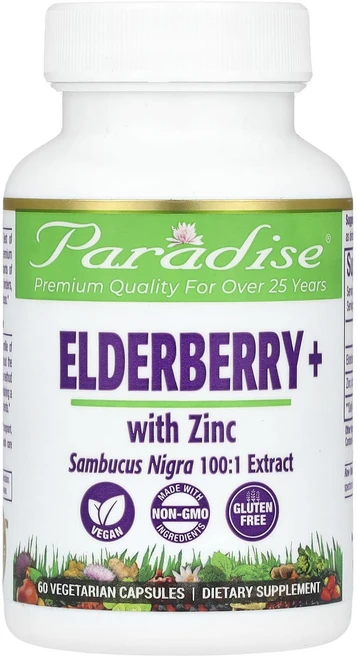 Paradise Herbs Earth's Blend 엘더베리 + 아연 함유 베지 캡슐 60정, ParadiseHerbsEarthsBlend엘더베리아연, 1개 - 쿠팡