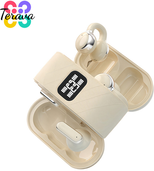 Terava 무선 블루투스 이어폰 블루투스 5.4 칩 투인원 디자인 2가지 커플 이어폰, 베이지, T04