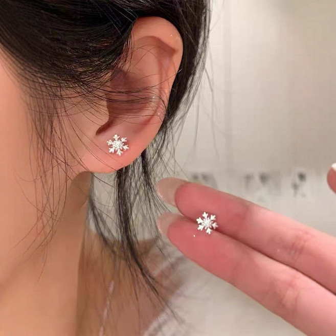 BROWMODA 여성 큐빅 눈꽃 미니 귀걸이