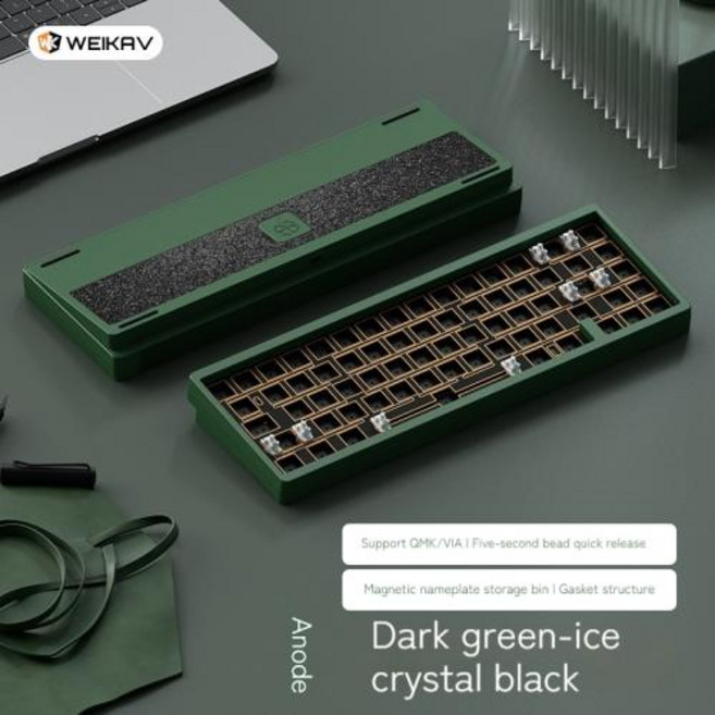 Weikav 럭키 65v2 키 3 가지 모드 기계식 키보드 알루미늄 합금 RGB 핫 스왑 가능 커스텀 게이밍 키보드 컴퓨터 액세서리, No Switch Keycaps, 3)green