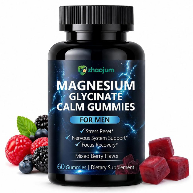 자오줌 남성용 마그네슘 글리시네이트 구미 1회 제공량당 200mg 60정 | 근육 수면 및 스트레스, Mixed Berry, 60 Count (Pack of 1)