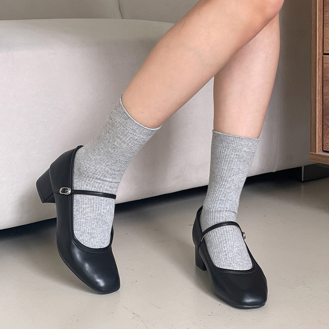 플라틴베이지 여성 발편한 메리제인 구두 둥근코 3cm 로우힐 단화 펌프스