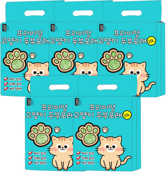 마마쇼 프리미엄 고양이 두부모래, 녹차향, 5개, 10L