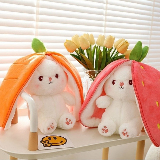 딸기 토끼 인형 당근 까꿍 애착 선물 귀여운 쓸데없는 쓸모없는 킹받는 선물, 25cm, 1개