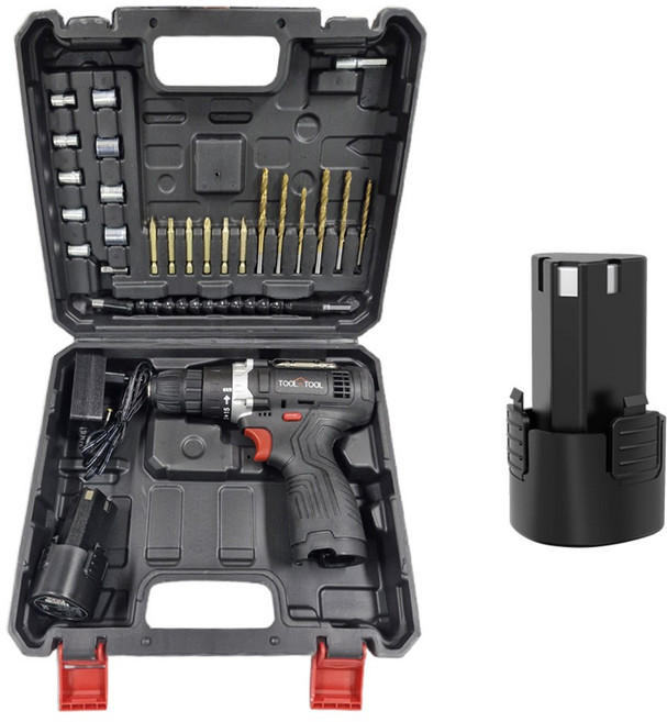 툴앤툴 12V 무선 충전식 전동드릴 TNT-HEX12LIS 배터리2개 패키지 셀프인테리어 이케아 가구조립 커튼레일설치, 1세트