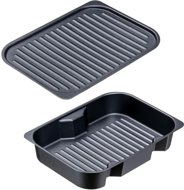 이시가키 그릴팬 블랙 대략 가로 18 cm × 깊이 24.5 cm 그릴 명인+ 깊은 형태의 플레이트 파형 플레이트 세트 레시피 포함 오븐 토스터 생선 구이 그릴 식기세척기 사용 가