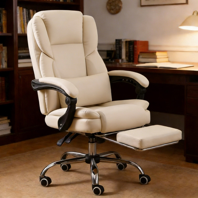 SeekFun 고급 스프링 쿠션 회의실 사무실 서재 책상 컴퓨터 침대형 의자, 화이트