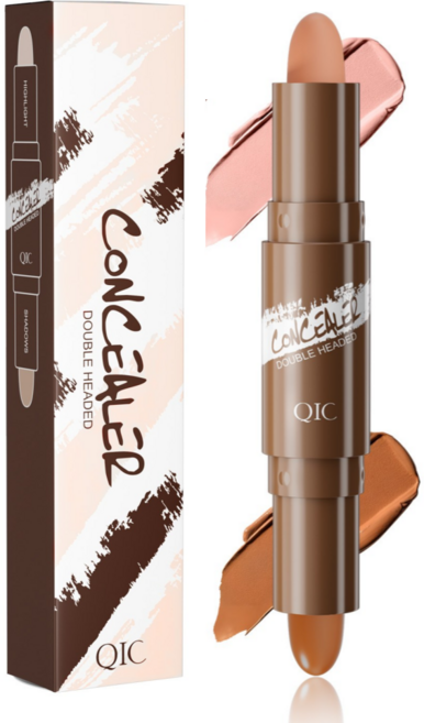 QIC 더블헤드 컨실러 쉐딩 하이라이터 스틱 3in1 멀티 컨투어링 스틱 얼굴 윤곽 메이크업, 03 내추럴베이지, 1개