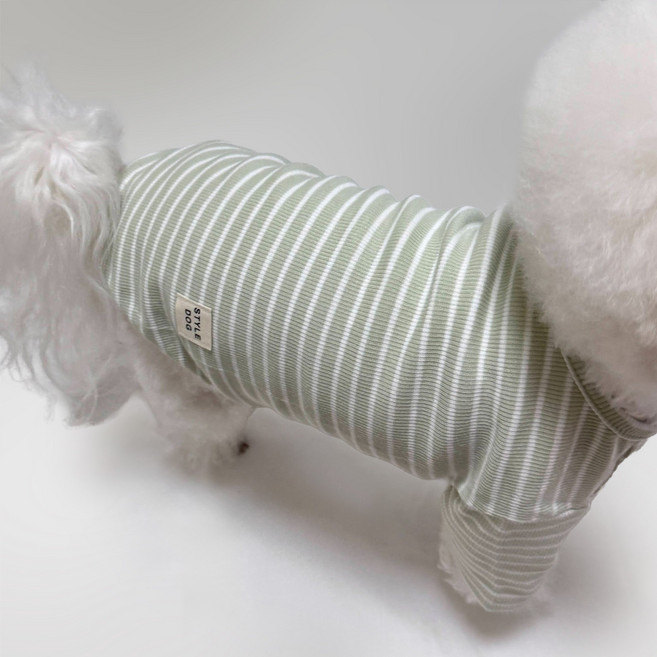 스타일독 컬러풀 골지 스트라이프 라운드 티셔츠 단가라 강아지옷, 1개, 연그린