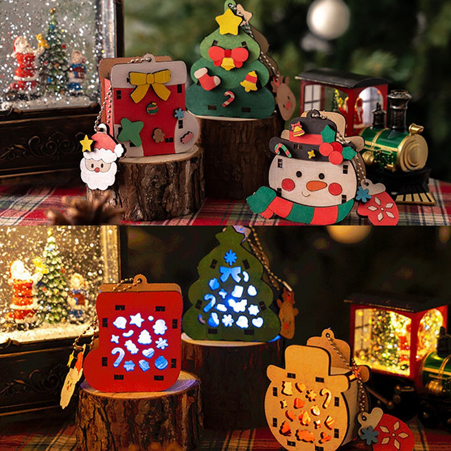 MDF LED 키링 만들기 조명 오너먼트 크리스마스 겨울 미술 놀이 인테리어 소품 체험 무드등 가방 초등, 트리