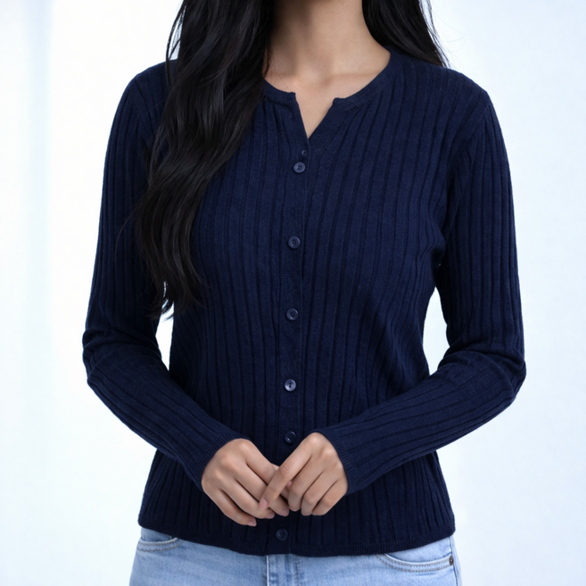 HDAON 여성 가디건 골지 라운드 버튼 기본 가디건