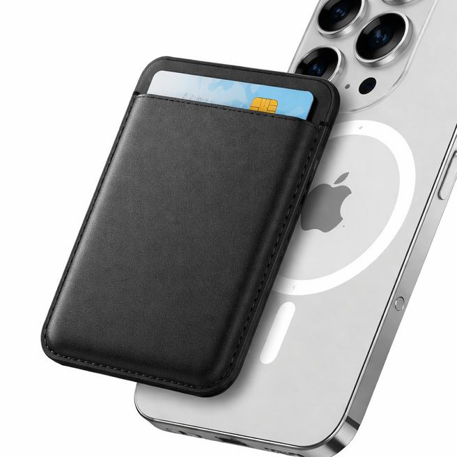 다브온픽 자력강화 슬림 맥세이프 가죽 카드지갑, 1개, 블랙