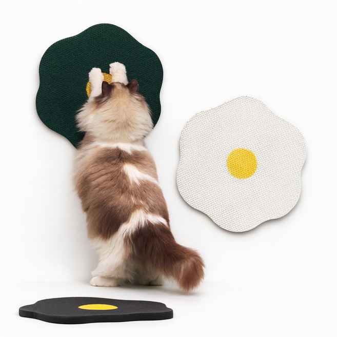 푸뜨 벽부착 꽃잎 고양이 스크래쳐 스티커형 캣스크래처 인테리어, 화이트