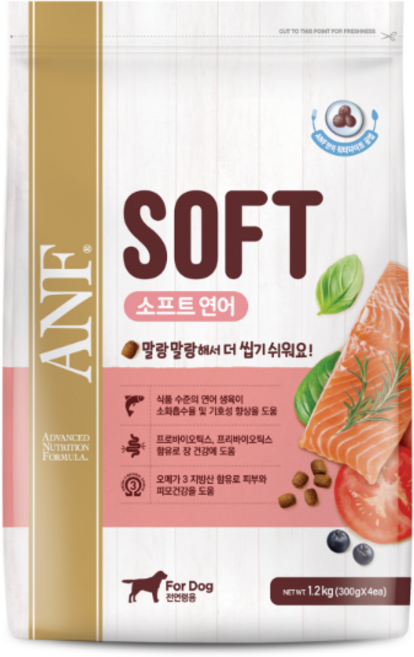 ANF 독 소프트 연어 1.2kg 강아지 반습식 소프트 사료, 300g, 1