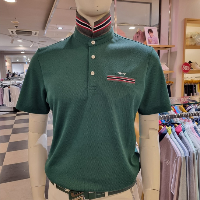 루이까스텔 남성 티셔츠 에리 스트라이프 공갈 포켓 반팔 카라 반팔 티셔츠 7MOTS401