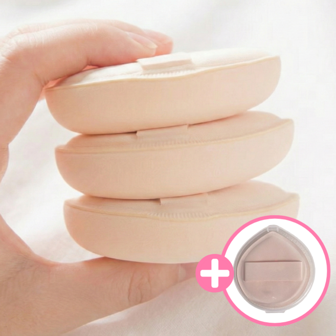 쫀쫀한 피부 착붙 대왕쿠션 대왕퍼프 + 케이스 세트, 3개, 스킨