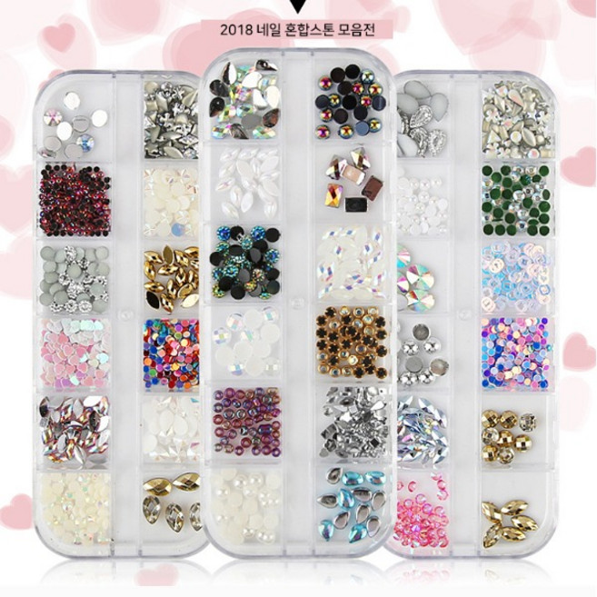 SM 셀프네일아트재료 네일스톤 네일큐빅 12종세트모음, 1개, SM09 혼합스톤박스（12종세트）