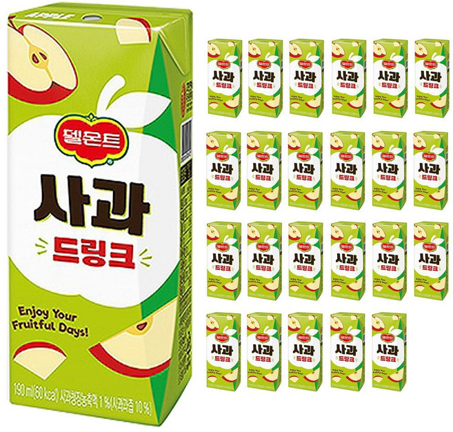 리4치점빵 롯데칠성음료 과즙음료 롯데 델몬트 사과 드링크 190ml 24개