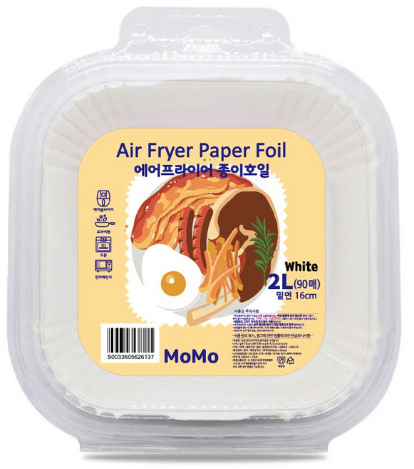 모모(MOMO) 에어프라이어 사각 종이호일 화이트 WHITE, 1세트, 90개입, 16cm