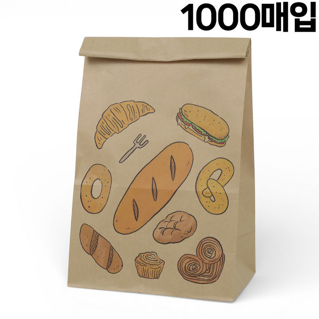 세모쇼핑백 카페 베이커리 각대봉투 종이 포장봉투 선물포장 크라프트봉투 페이퍼백, 1000세트, 크라프트 대형(18x11x34cm)