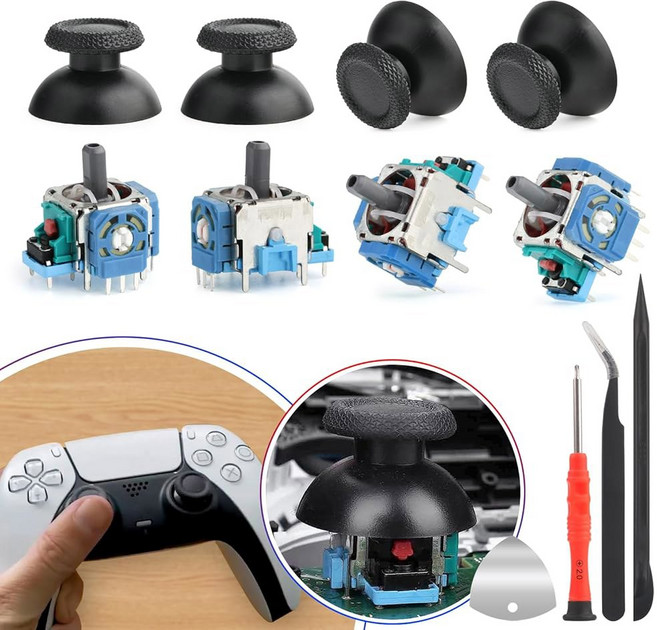 3D PS5 조이스틱 교체용 소니 플레이스테이션 5 컨트롤러 아날로그 스틱 엄지스틱 모듈 교체 액세서리(4PCS), Blue-4 Joystick 4 Cap