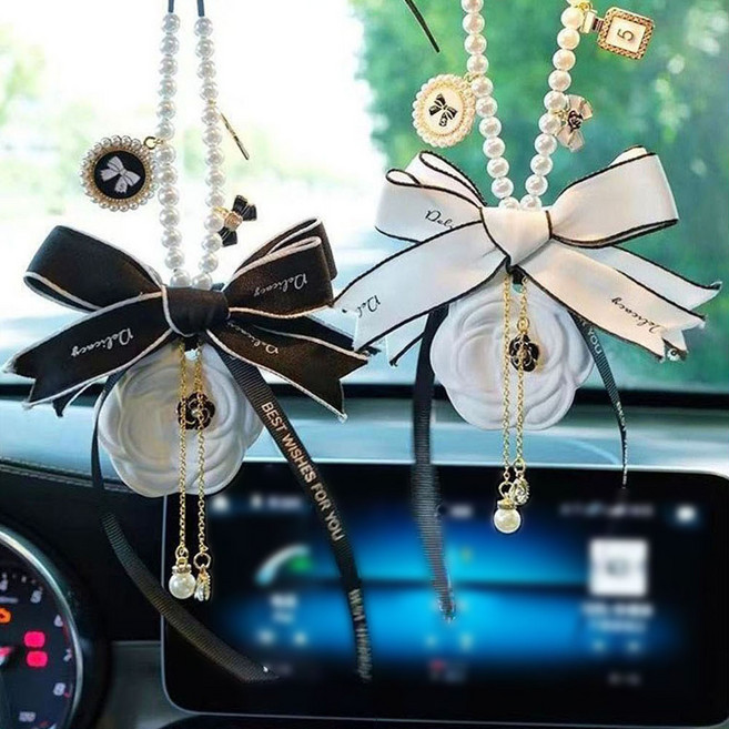 차량용 프리미엄 방향제 센트리스 룸미러 걸이형 예쁜리본 석고방향제 새차선물 방향제10ml, 블랙 공원에서의 대화, 1개