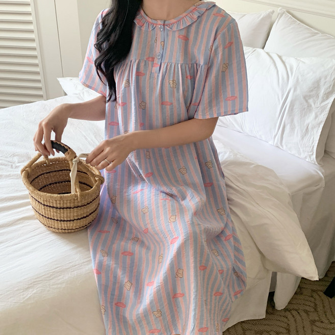 투위 여름 인견 반팔 잠옷원피스 여성실내복 홈웨어 캐릭터 플라워 파자마