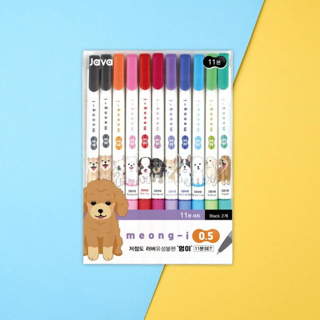 자바펜 멍이 러버 유성볼펜 0.5mm 10색 + 검정, 혼합색상, 5세트