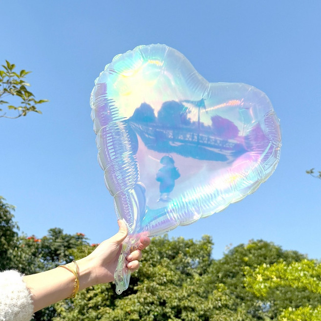 炫彩夢幻氣球組：愛心、星星、蝴蝶、圓形多款造型，派對拍照道具，隔日到貨, 1個, 18吋愛心(透明炫彩)