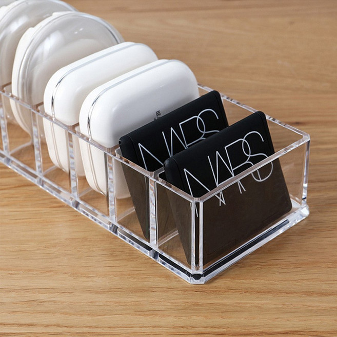 투명 칸막이 정리함 (뚜껑형) 화장품 정리함 8칸 파우더 팩트 보관함, 1개