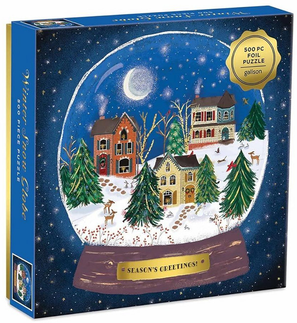 Galison Sparkling City – 금박 악센트가 있는 도시의 다채로운 Merriments 일러스트레이션이 있는 1000피스 호일 퍼즐, Winter Snow Globe