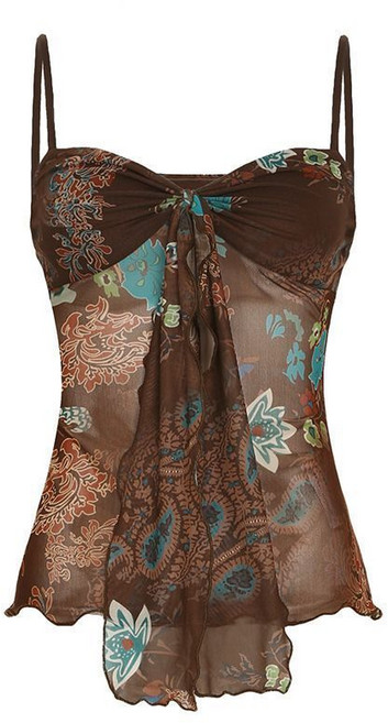 COSYEVNO 여성 여름 스판 플로럴 시스루 쉬폰 슬림핏 끈나시 탑 LFHds-10